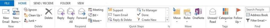 Top navigation ribbon in Outlook