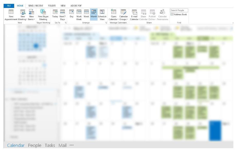 View of calendar in Outlook